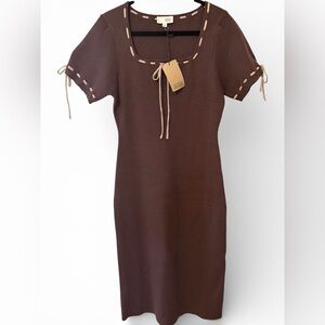 Sunday Edition Chic Brown Midi Dress with Tie Accents